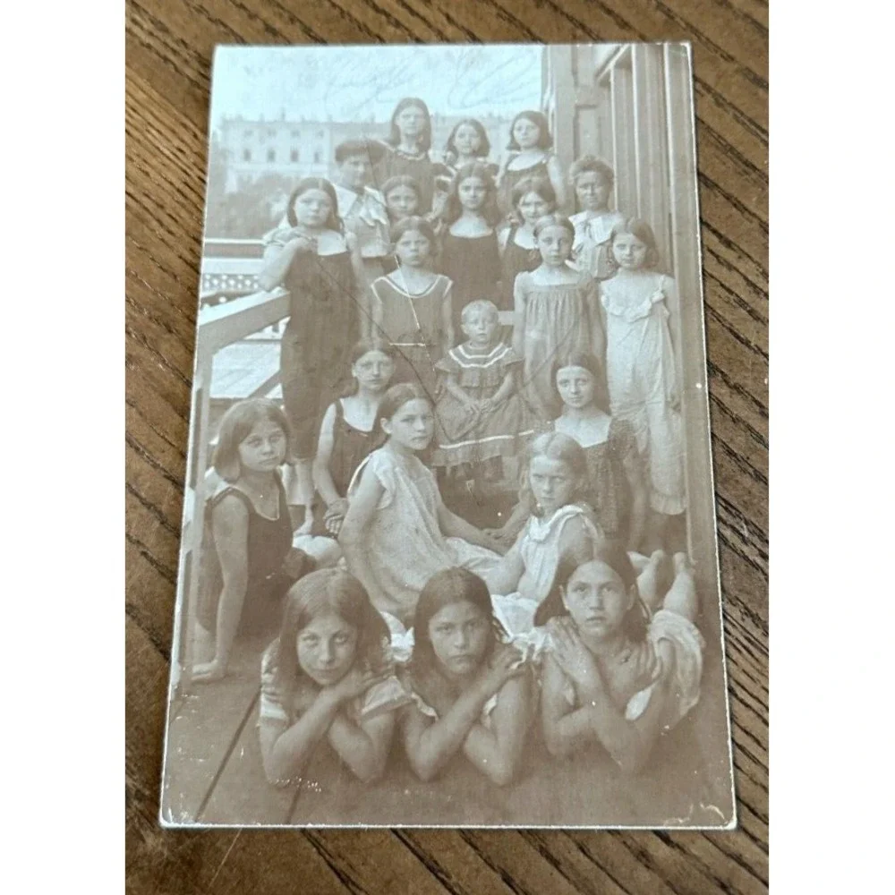 2 Antique RPPC Portrait Girl Group Swimsuits BATHING SUITS Mother Daughters OOAK
